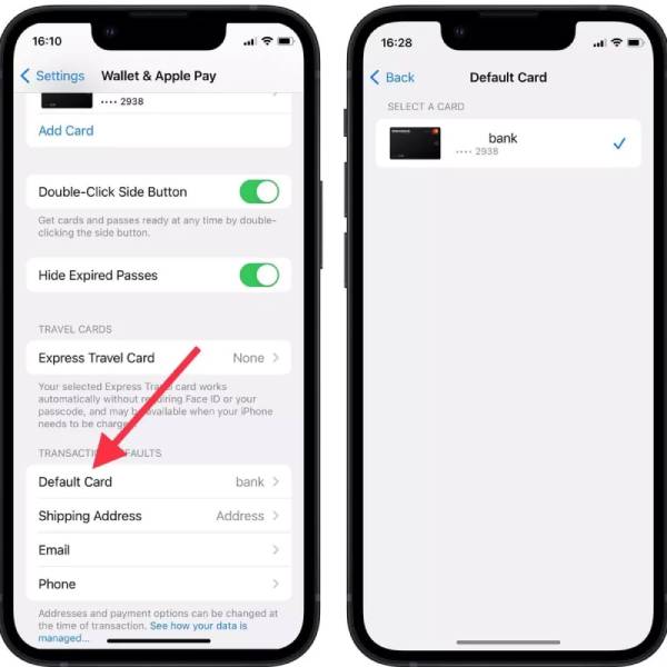 how to change default card in apple wallet