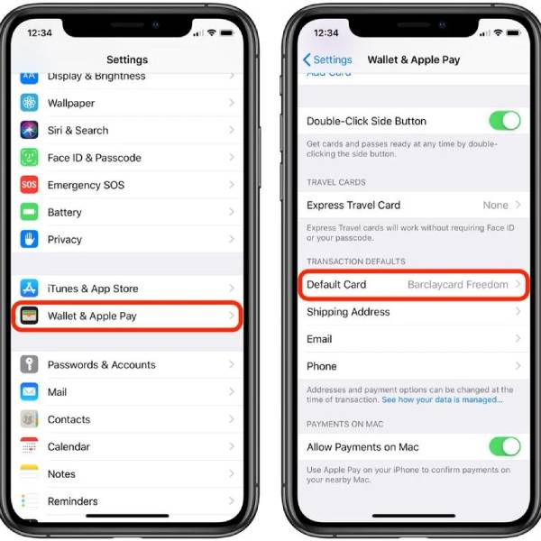 how to change default card in apple wallet